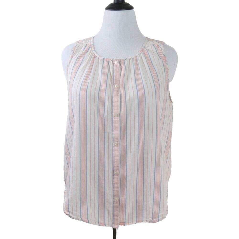 Lucky Brand Size L Top Lightweight Cotton Striped Blue Peach - Picture 2 of 10
